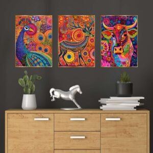 Set of Three Wall Paintings for Wall Dacoration Golden Framed Wall Paintings for Living Room & Bedroom Wall Art for Home Decoration & Office Wall Dรฉcor (24x18 inch CH-GD3-7)