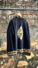 Womens Black Velvet Embroidered Jacket with Floral Design shown in the product photograph