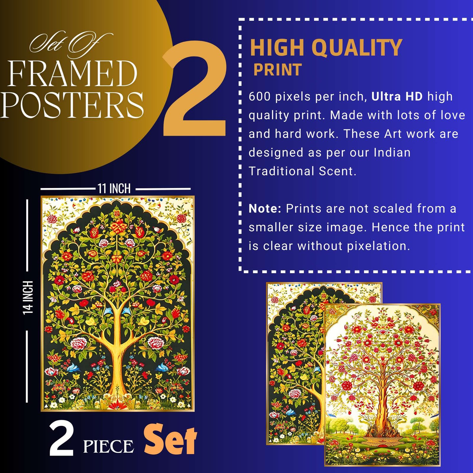 Set of Two Wall Paintings for Wall Dacoration Golden Framed Wall Paintings for Living Room & Bedroom Wall Art for Home Decoration & Office Wall Décor (14x11 inch CH-GD2-17) - Image 2