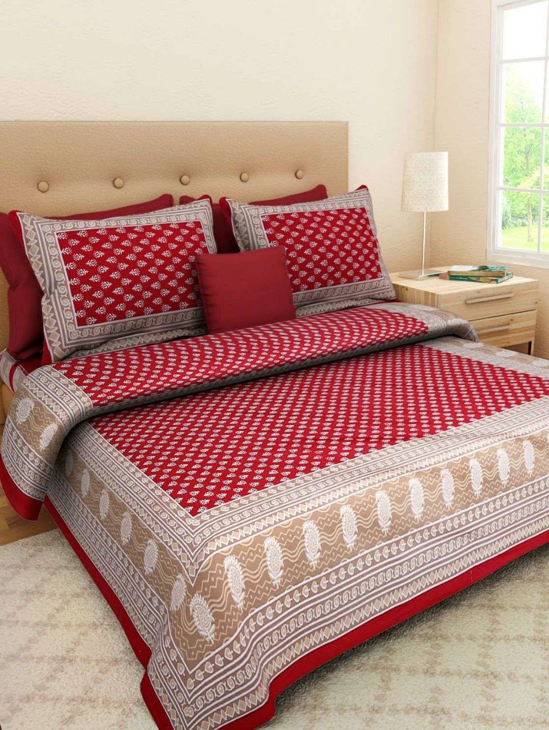 Rajasthani Traditionally Printed Cotton Doublebed Bedsheet With Pack of 2 Pillow Covers