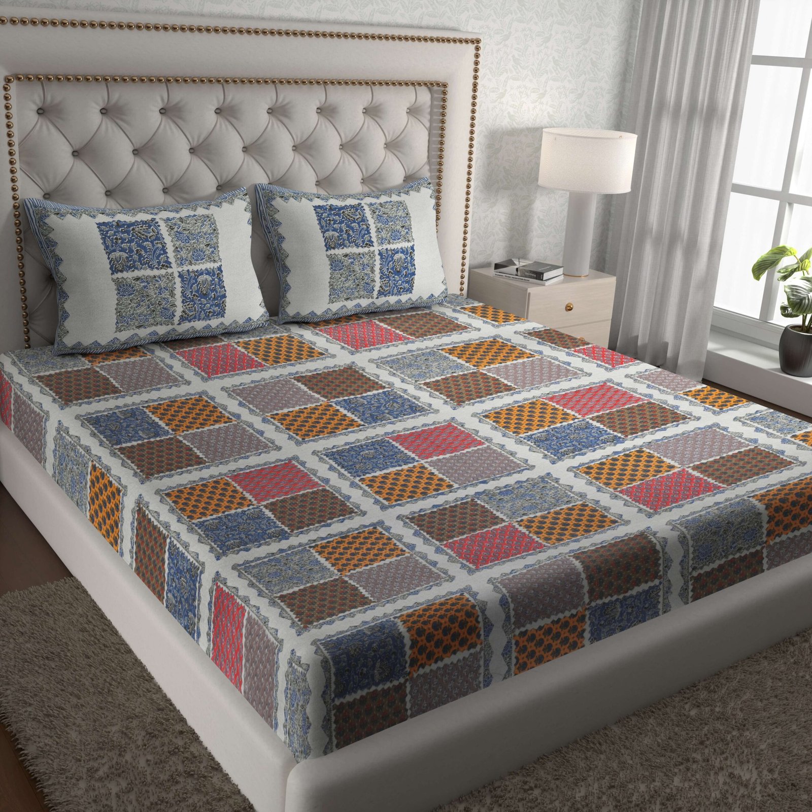 Rajasthani Traditionally Printed Cotton Doublebed Bedsheet With Pack of 2 Pillow Covers - Image 2