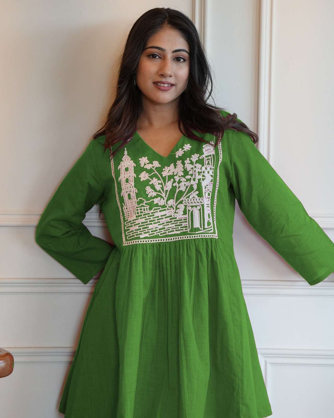 Women's Cotton Embroidered Short Anarkali Kurti with pant - Image 2