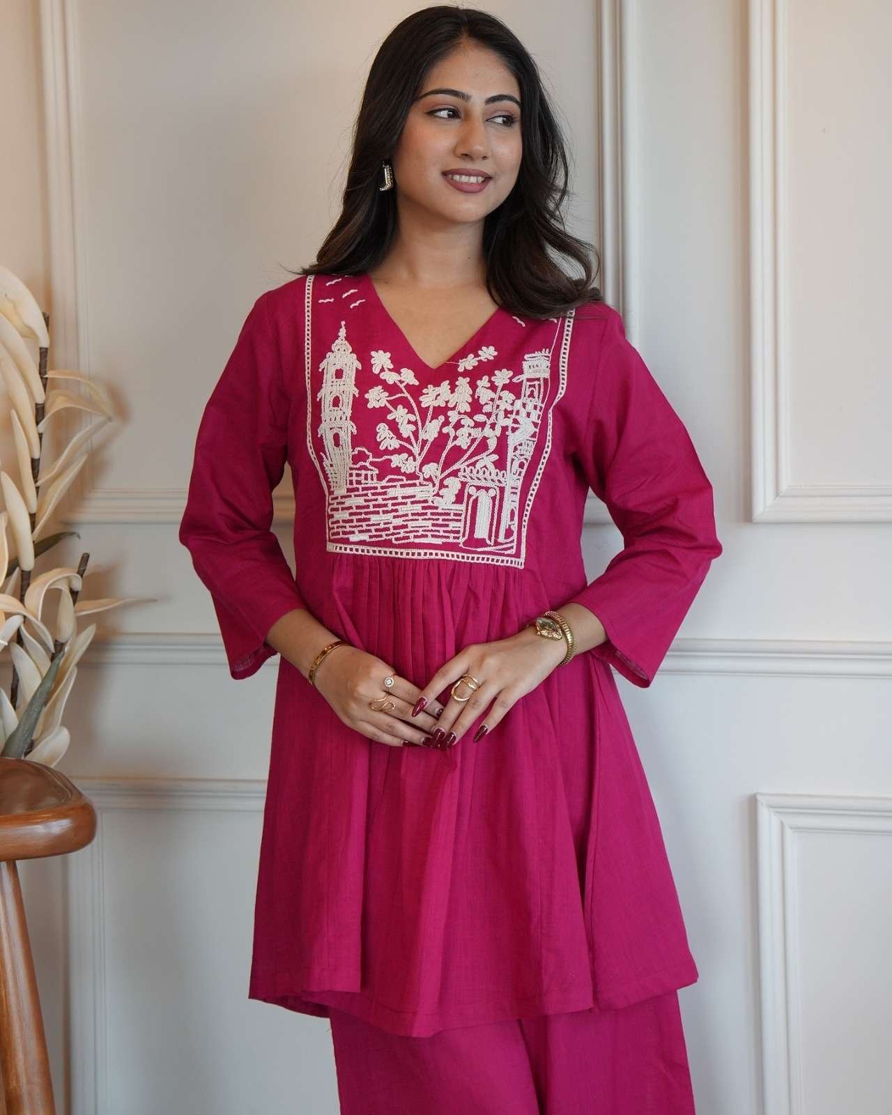 Women's Cotton Embroidered Short Anarkali Kurti with pant - Image 4