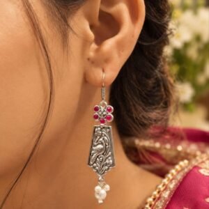 German silver peacock hook earrings for women