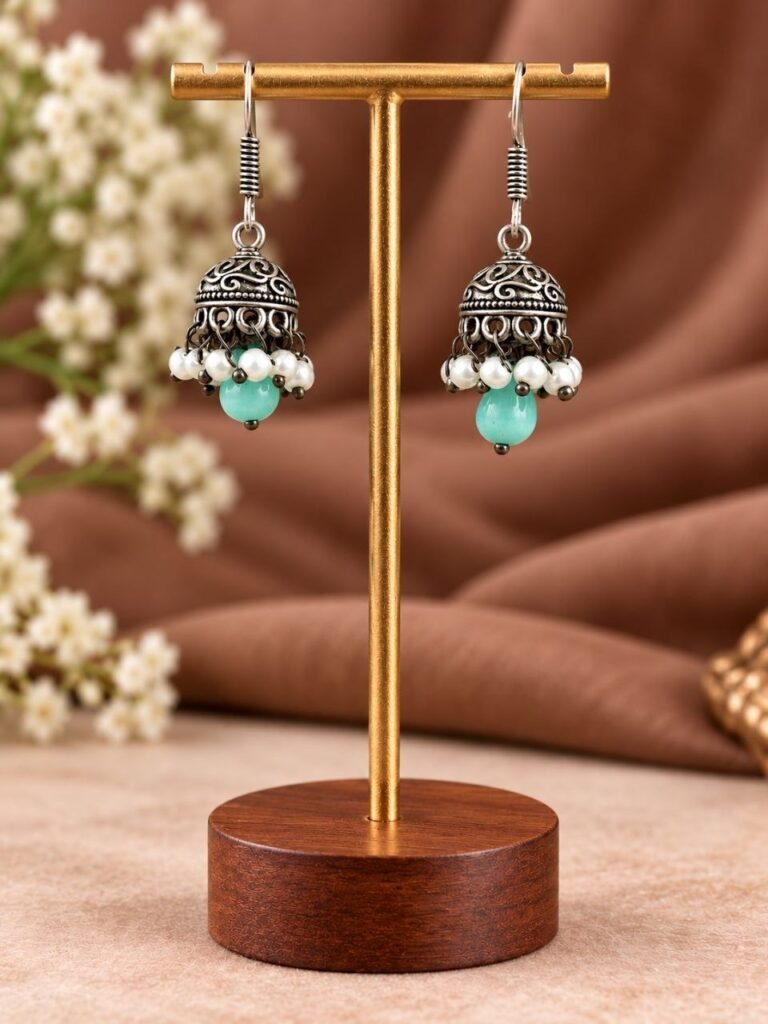 Mint lightweight oxidised jhumki earrings